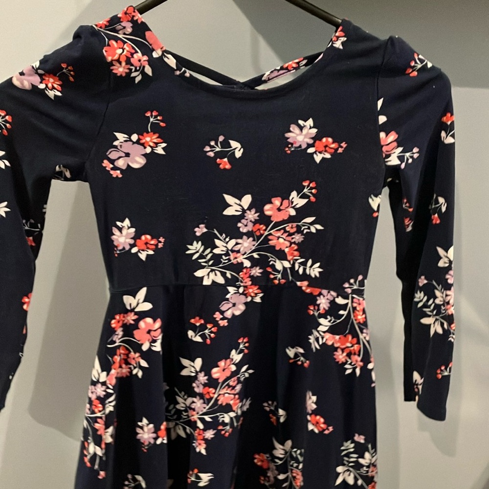 Blue and Pink Floral Fit and Flare Midi Dress